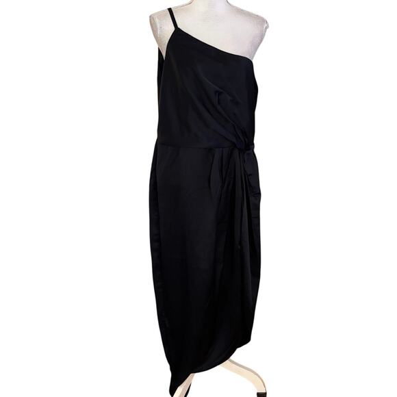 NEW City Chic Plus Size S 16 Sensual Satin Evening Dress One Shoulder Navy Blue - Picture 3 of 7